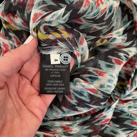 ISABEL MARANT ÉTOILE Enna Silk Chiffon Asymmetrical Dress Size XS White Black - Picture 16 of 16